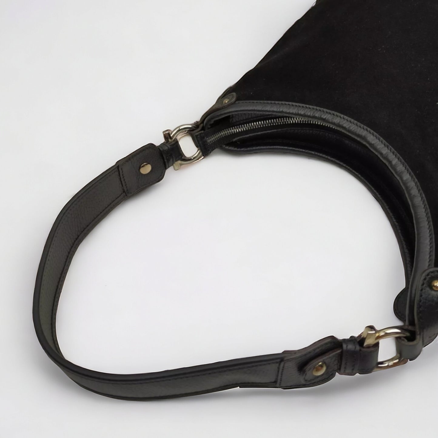 SALVATORE FERRAGAMO Black Suede Shoulder Bag