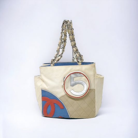 COCO CHANEL No.5 White Canvas  Vintage Tote Bag